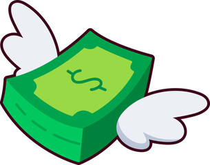 Money Flying financial Business Cash trade bank payment Element illustration Flat with Black Sticker