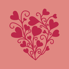 Heart shape with floral ornament, floral heart for wedding invitation, or holidays postcard, vector