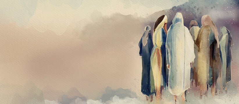 Jesus and the disciples. Watercolor  illustration.