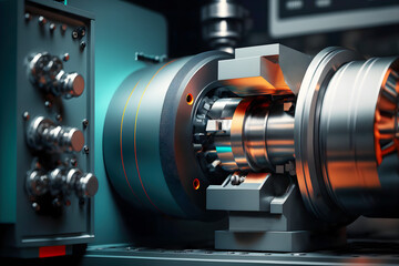 Fototapeta premium Metalworking lathe or milling machine. Hi-technology machining concept. Small depth of field. 
