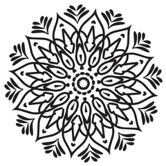 Circular flower mandala lace pattern for Henna, Mehndi, tattoo, decoration. Outline doodle hand draw vector illustration.