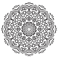 Circular flower mandala lace pattern for Henna, Mehndi, tattoo, decoration. Outline doodle hand draw vector illustration.