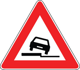 Street DANGER Sign. Road Information Symbol. Low shoulders