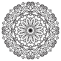 Circular flower mandala lace pattern for Henna, Mehndi, tattoo, decoration. Outline doodle hand draw vector illustration.