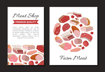 Farm Meat Food Banner Design with Fresh Organic Product Vector Template