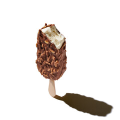 Chocolate ice cream on a stick on white background