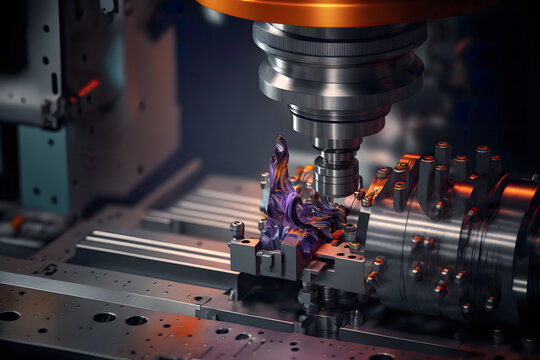 CNC machine. Modern technology. Small depth of field. Hi-technology machining concept.