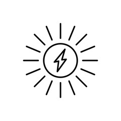 Solar power line icon. Lightning bolt inside sun with arrow. Renewable energy concept. Sustainable energy sources. Clean energy generation. Nature conservation. eps 10