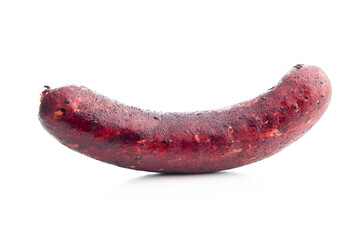 Smoked pork sausage isolated on white background.