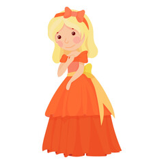 Fototapeta premium Cute princess in a lush red dress. A girl in a magical costume. Middle Ages. Vector illustration isolated on white background.