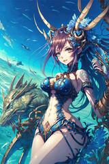 Obraz na płótnie Canvas anime mermaid in the water