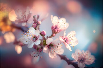 Fototapeta na wymiar blurred bokeh background with cherry blossom flowers . Generative ai
