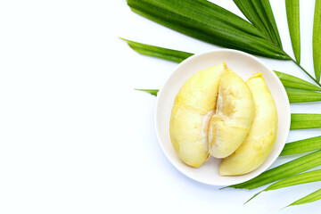 Fototapeta na wymiar Fresh ripe durian on white background.