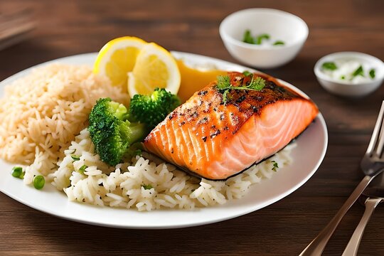 Pav&eacute; de saumon, riz et brocolis