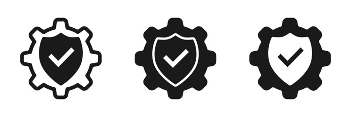Shield with gear and check mark. Set of illustrations