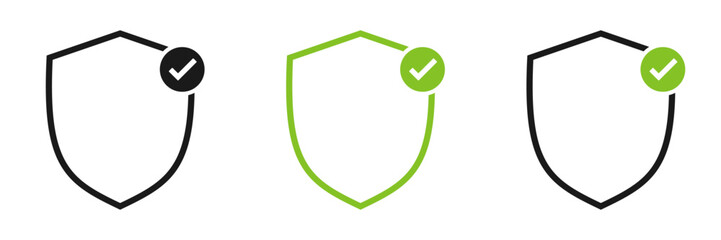Check mark with a shield. Set of illustrations