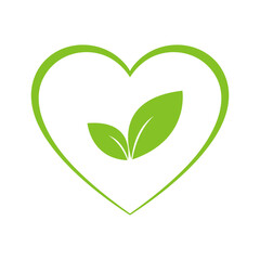Green leaf in the heart. Illustration