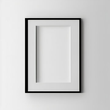 Picture frame hanging on a wall, vertical black frame mockup close up on wall, generative ai