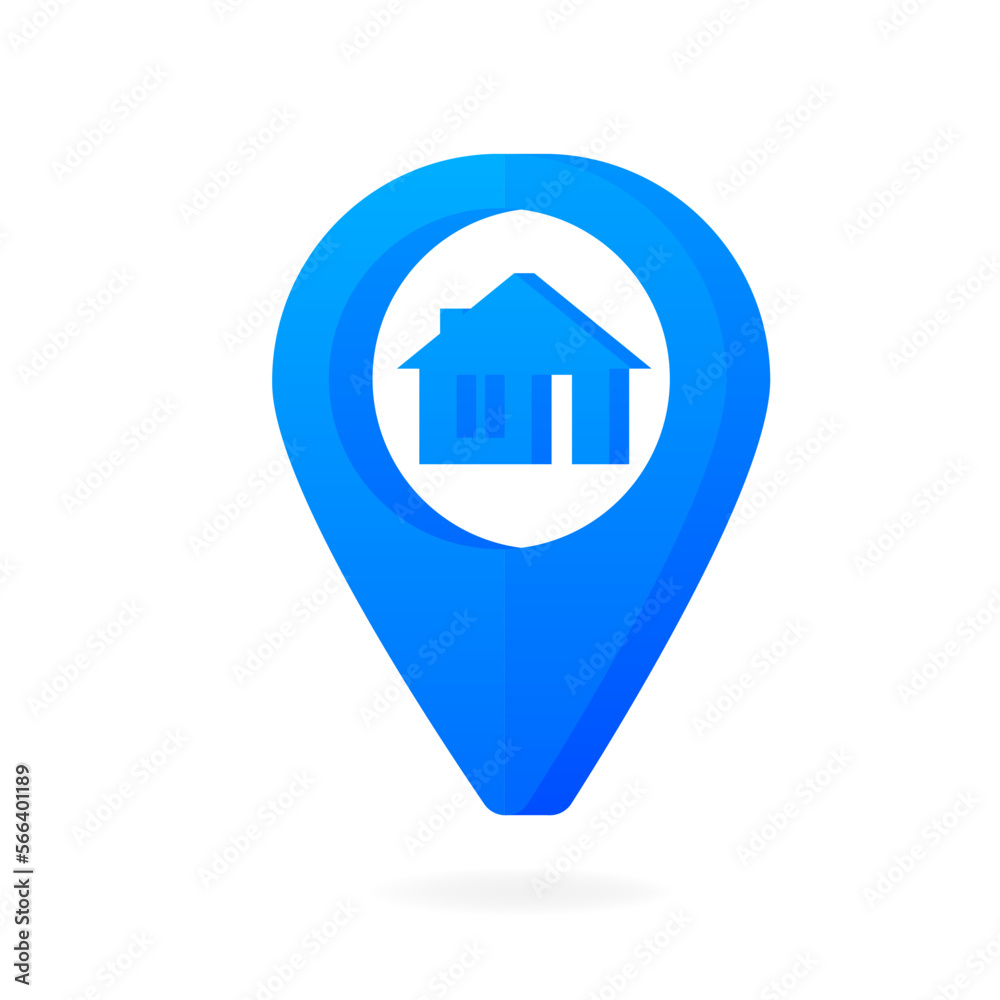 Poster house blue pointer on map. map house pointer. house map point. gps navigator. vector illustration.