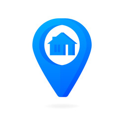 House blue pointer on map. Map house pointer. House map point. GPS Navigator. Vector illustration.