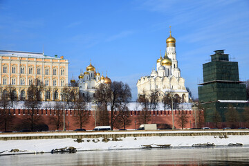 Moscow Kremlin architecture in winter. Popular landmark.