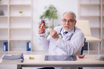 Old male doctor cardiologist working in the clinic