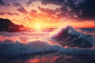Wave in Ocean during Sunset