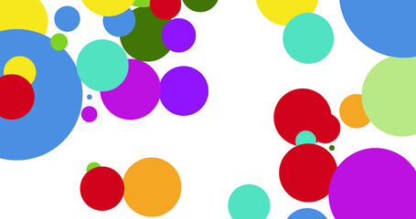 Composition of multi coloured spots and copy space on white background