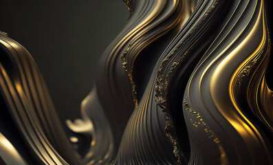 Abstract luxury swirling black gold background. Gold waves abstract background texture. Print, painting, design, fashion.	
