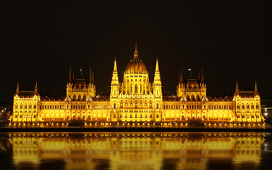 Hungarian National Parliament Building at night, Budapest, Hungary