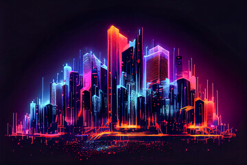 Fototapeta na wymiar neon abstract mega city with light night never sleep, Generative AI