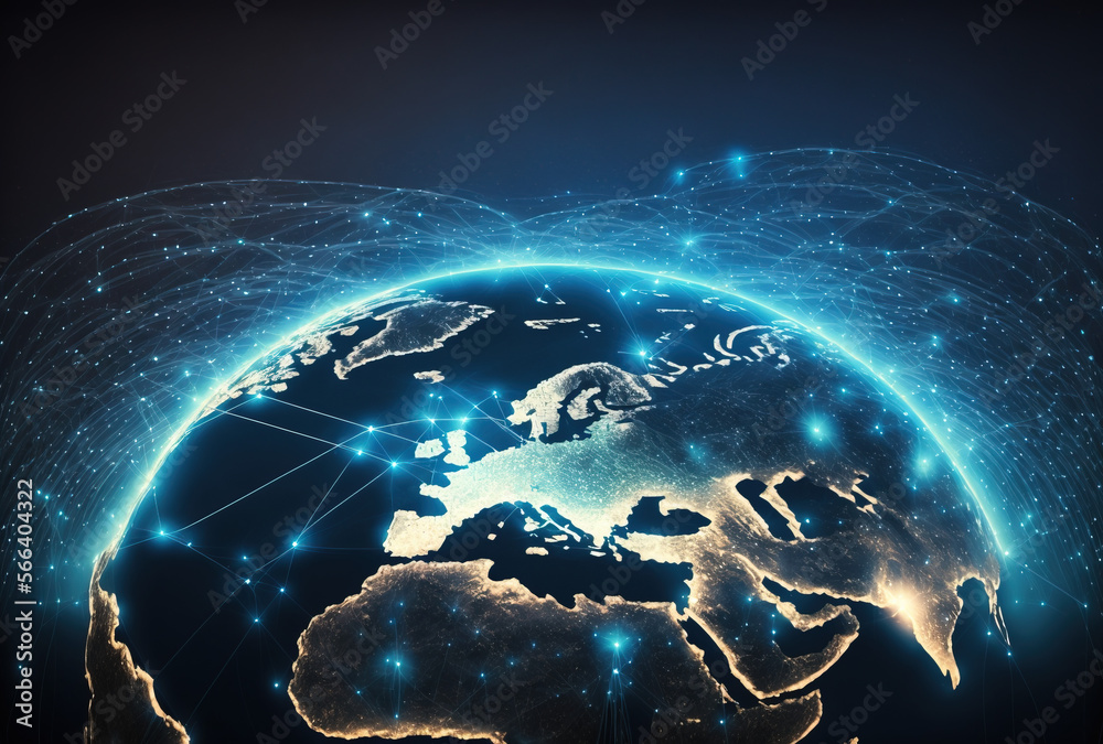 Wall mural communication technology with global internet network connected. data transfer. generative ai.