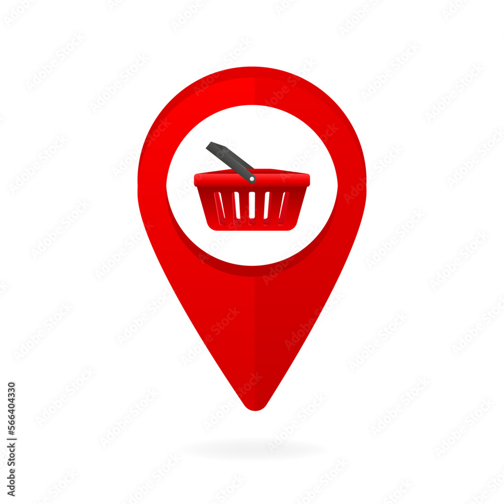 Poster shop blue pointer on map. map store pointer. shop map point. gps navigator. vector illustration.