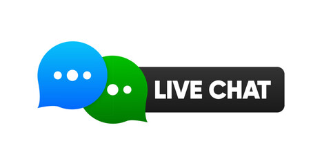 Support service. Consultation, telemarketing, consultant, secretary Live Chat label on white background. Flat banner. Vector illustration.