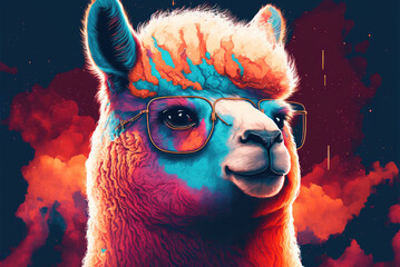 Portrait of alpaca psychedelic art style