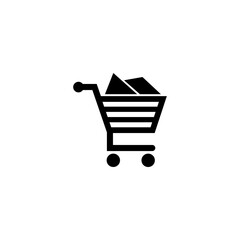 Supermarket Shopping Cart, Trolley with Purchase. Flat Vector Icon illustration. Simple black symbol on white background. Supermarket Shopping Cart sign design template for web and mobile UI element