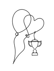 Abstract air balloon and  trophy as line drawing on white background