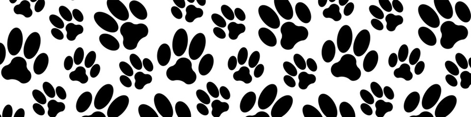 Animal footprint black and white background. Paw foot trail print. Vector illustration backdrop.