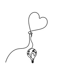 Abstract air balloon and light bulb as line drawing on white background