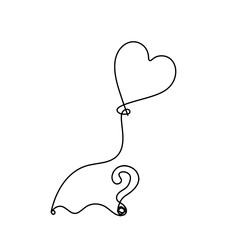 Abstract air balloon and question mark as line drawing on white background