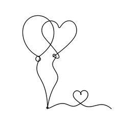 Abstract air balloon and heart as line drawing on white background