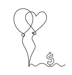 Abstract air balloon and dollar as line drawing on white background