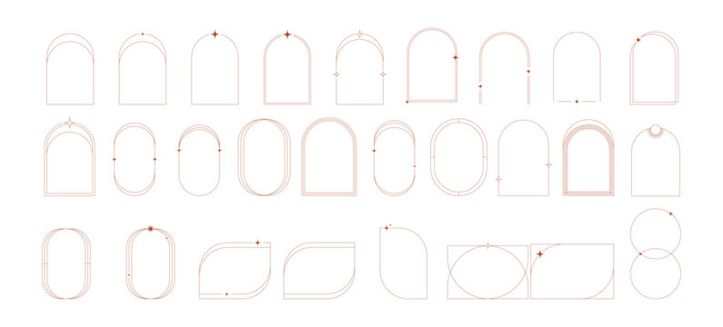Modern Minimalist Aesthetic linear frames, arcs, stars and elements