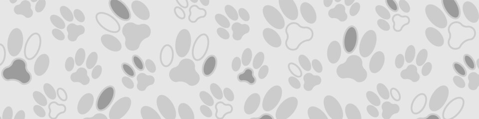 Animal footprint black and white background. Paw foot trail print. Vector illustration backdrop.