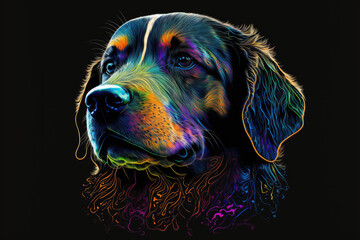 Portrait of dog psychedelic art style