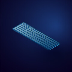 Isometric computer keyboard vector illustration. Blue background.