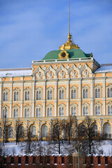 Moscow Kremlin architecture in winter. Popular landmark.