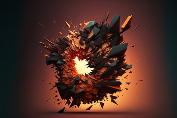 Abstract geometric background. Explosion power design with crushing surface. 3d illustration