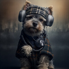 yorkshire terrier listening to music - Generative AI