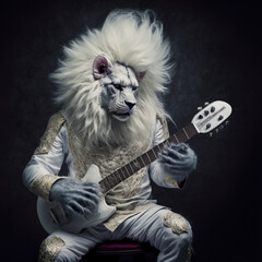 lion cub with a guitar